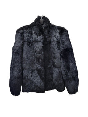 Sergio Valente Black Long-Sleeves Genuine Rabbit Fur Coat Women's Size Medium